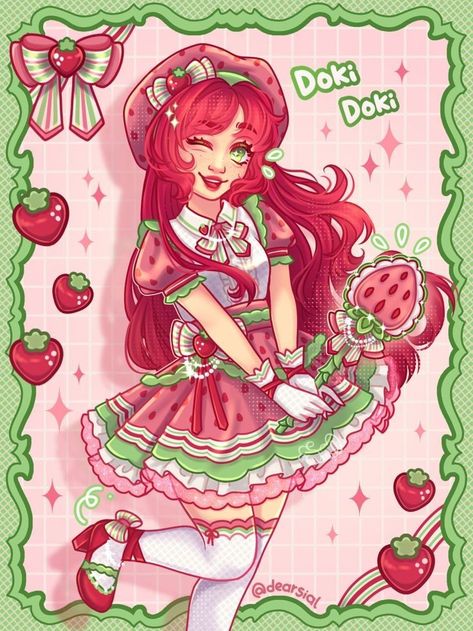 Anime Strawberry Shortcake, Strawberry Shortcake And Orange Blossom Matching Icon, Strawberry Girl Drawing, Red Characters Cartoon, Strawberry Shortcake Drawing, Strawberry Shortcake Fanart, Strawberry Anime, Strawberry Shortcake Art, Punk Character Art