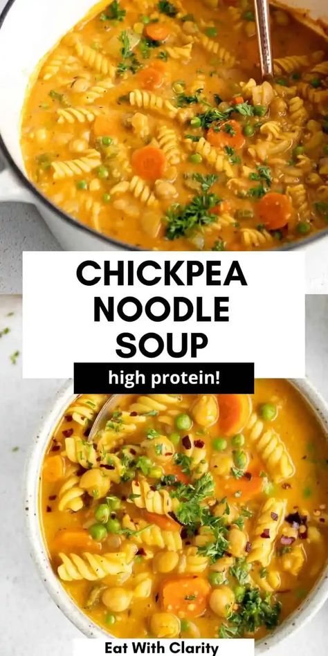 Chickpea Noodle Soup, Chickpea Noodle, Vegan Chickpea, Vegetarian Soup Recipes, Favorite Dinner, Vegan Soup Recipes, Chickpea Recipes, Veggie Soup, Tasty Vegetarian Recipes