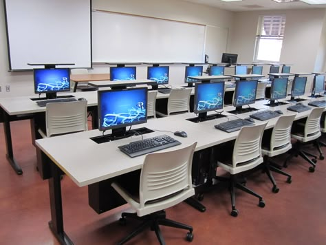 School Computer Lab Design, School Computer Room, Computer Lab Design, School Computer Lab, Computer Classroom, Computer Lab Classroom, Cubicle Design, Classroom Interior, School Building Design