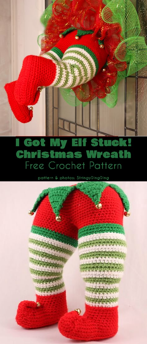 Elf Wreath Crochet Wreath Pattern, Xmas Crochet, Elf Wreath, Crochet Christmas Wreath, Christmas Crochet Patterns Free, Crochet Wreath, Crocheted Christmas, Crochet Christmas Gifts, Crochet Holiday