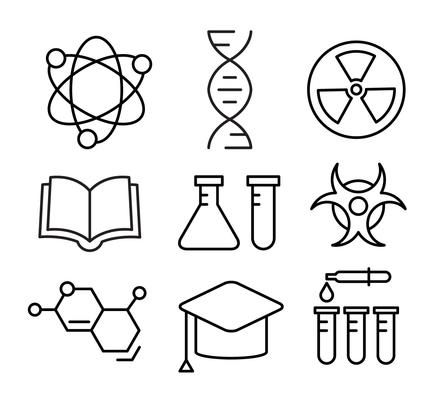 Linear Chemistry Icons Drawing Chemistry, Chemistry Icon, Chemistry Drawing, Science Symbols, Chemistry Projects, Chemistry Art, Chemistry Worksheets, Science Icons, School Murals