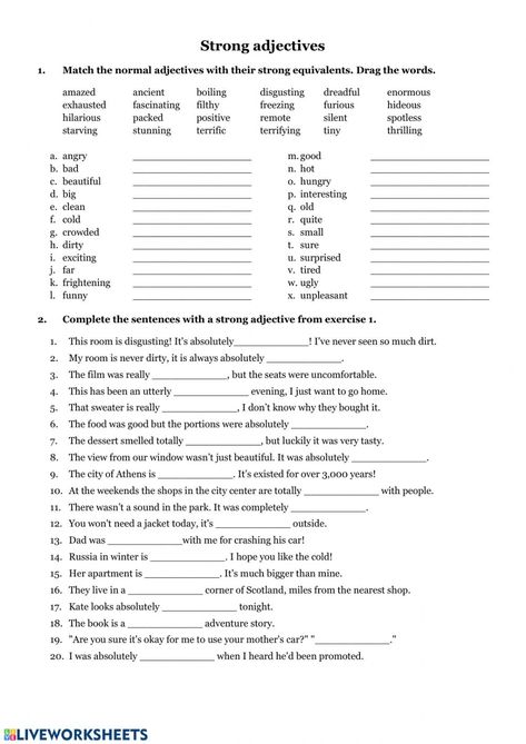 Using Adjectives Worksheet, Identifying Adjectives Worksheet, Worksheets On Adjectives, Strong Adjectives, Adjectives Exercises, Worksheets For Grade 2, Adjectives Grammar, Adjectives Worksheet, Antonyms Worksheet