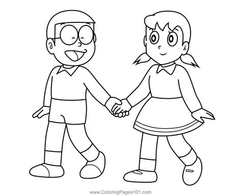 Nobita and Shizuka Doraemon Coloring Page Nobita And Shizuka Sketch, Nobita Shizuka Drawing, Drawing For Lkg, Nobita And Shizuka Drawing, Doraemon And Nobita Drawing, Doremon Drawing Cute, Doraemon Printable, Doraemon Sketch, Doraemon Drawings