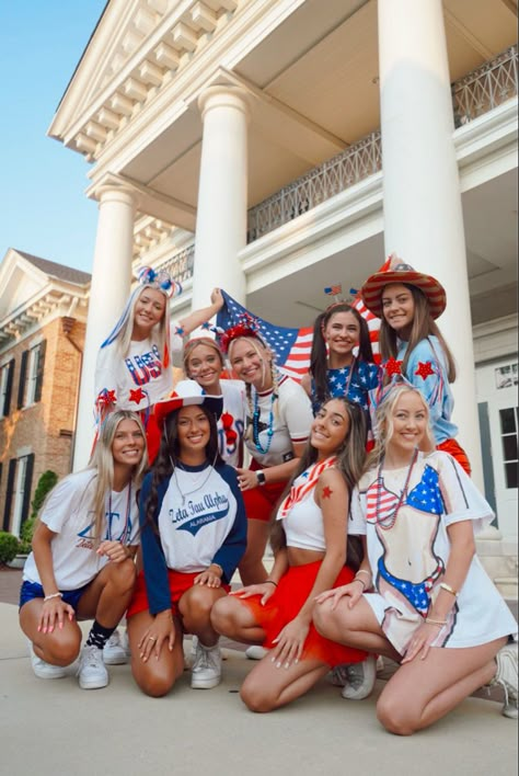 USA day
sorority 
bama
zeta 
zeta tau alpha Olympic Theme Outfit, Usa Theme Sorority, Usa Pep Rally Outfits, Spirt Week Usa Day, America Spirit Day Outfits, Usa Homecoming Theme, Usa Spirit Week Outfit, Usa Football Game Outfit, Usa Sorority Theme