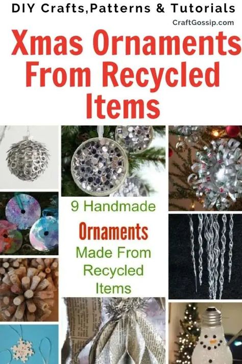 Recycled Ornaments, Recycled Christmas Decorations, Recycled Christmas Tree, Recycled Ideas, Recycled Christmas, Diy Christmas Ornament, Homemade Ornaments, Christmas Tree Decorations Diy, Crafts From Recycled Materials