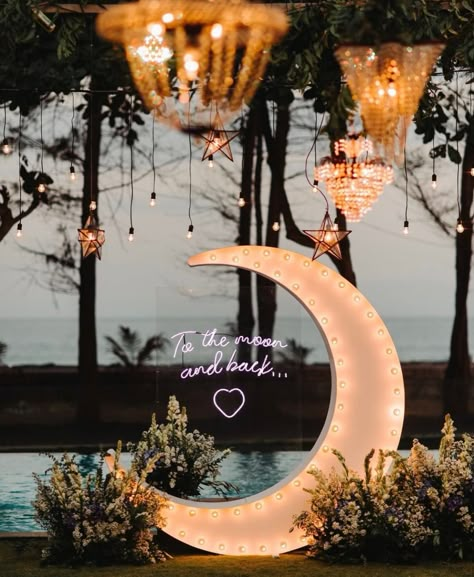 Celestial Wedding Theme, Starry Wedding, Starry Night Wedding, Romantic Backdrop, Moon Wedding, Celestial Wedding, Night Wedding, Wedding Chicks, Star Wedding