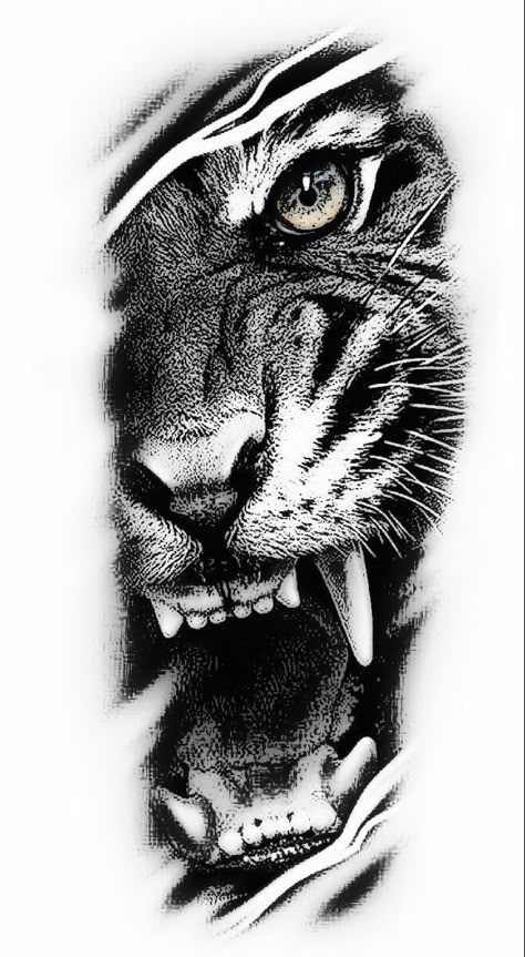 Half Tiger Face Tattoo Design, Tiger Design Tattoo, Tattoo Tiger Design, Half Tiger Tattoo, Half Tiger Face Tattoo, Tiger Face Tattoo Design, Tiger Tattoo Drawing, Tiger Tattoo Stencil, Tigres Tattoo