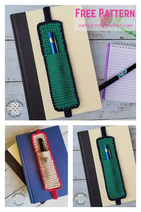 3 Crochet P en Holder Bookmark Free Pattern Crochet Pen Holder, Easy Crochet Bookmarks, Crochet Book Cover, Hadiah Diy, Bookmark Pattern, Crochet Bookmark Pattern, Crochet Bookmark, Confection Au Crochet, Crochet Simple