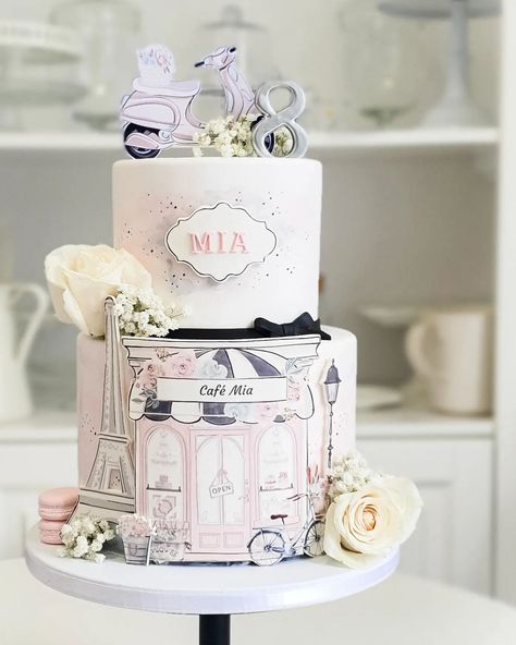 Vanilica Cake Shop (@vanilicans) • Instagram photos and videos Ratatouille Birthday Cake, Cakes With Toppers, Bonjour To Four, Hello Kitty In Paris, 16th Birthday Cake For Girls, 16th Birthday Cakes, Paris Birthday Cakes, Parisian Cake, Miraculous Birthday