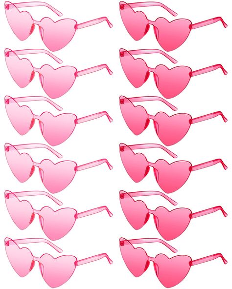 PRICES MAY VARY. Imported Plastic frame Plastic lens Non-Polarized Lens width: 2.76 inches Lens height: 60 millimeters Bridge: 22 millimeters Arm: 140 millimeters Heart Sunglasses Bachelorette Party: Mod style fashion heart shaped design, beautiful and adorable, various colors and sufficient quantity are convenient to match your different occasion needs,great choices for party and daily wearing Quality material: Come with 6pack pink heart glass and 6 pack rose red heart sunglass. These heart sha Sunglasses Party Favor, Bachelorette Sunglasses, Barbie Theme Party, Heart Shaped Glasses, Party Glasses, Heart Glasses, Hot Pink Roses, Barbie Theme, Heart Shaped Sunglasses