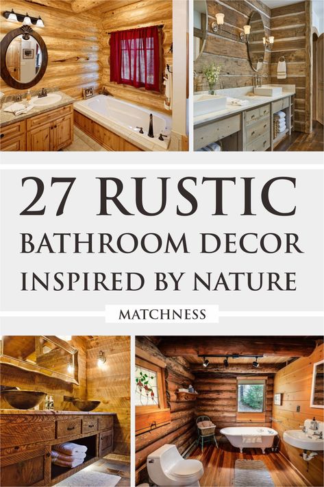 Cabin Bathroom Ideas Rustic, Log House Bathroom, Wooden Wall Bathroom, Lodge Bathroom Decor, Cabin Bathroom Remodel, Log Cabin Bathroom Ideas, Log Home Bathrooms, Log Cabin Bathrooms, Log Home Bathroom