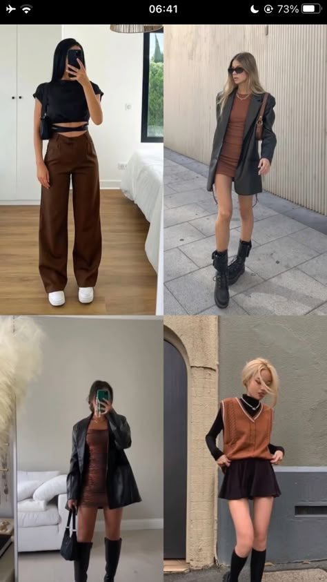 Brown Outfit Color Combos, Brown Colour Combination Outfit, Color Blocking Outfits Street Style, Brown Color Combinations Outfits, Contrast Outfit, Outfits Gorditas, Blouse Casual Fashion, Colour Combinations Fashion, Chubby Fashion