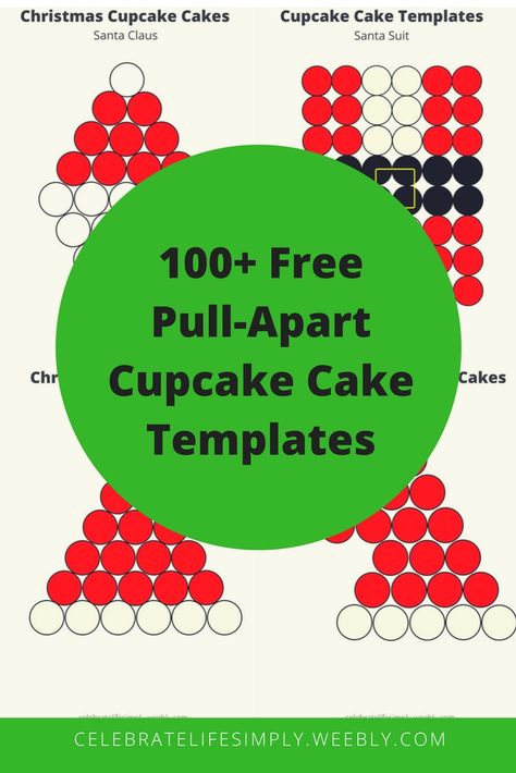 Over 100 Pull-Apart Cupcake Cake Templates | Christmas Santa Cupcakes Decoration Flowers, Cupcakes Decoration Diy, Christmas Cupcake Cake, Pull Apart Cupcake, Cupcake Template, Santa Cupcakes, Christmas Cupcakes Decoration, Pull Apart Cupcake Cake, Shaped Cakes