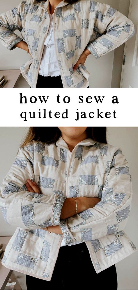 How to make a quilted jacket with me. Quilt jackets are a beautiful, unique piece to add to your wardrobe. How To Make A Jacket Pattern, How To Make A Quilt Jacket, Quilted Cardigan Pattern, Quilt Sweater Pattern, Repurposed Quilt Jacket, Sew A Quilted Jacket, Patchwork Quilt Jacket Pattern, Sewing Clothes With Quilting Cotton, How To Sew A Jacket Easy Diy