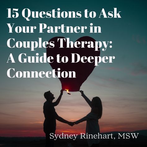 15 Questions to Ask Your Partner in Couples Therapy: A Guide to Deeper Connection Couples Connection Questions, Questions For Emotional Connection, Couples Counseling Questions, Emotional Connection Questions, Couple Questions Game Relationships Fun, Emotionally Focused Couples Therapy, Couple Therapy Questions, Open Ended Questions For Couples, Important Questions To Ask Your Partner