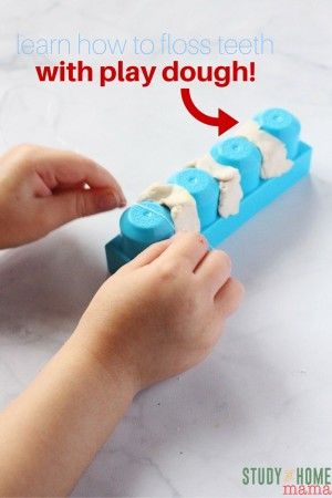 Learn how to floss teeth with play dough and Duplo/Megablocks! This is a great fine motor activity for kids and a great one for learning about dental hygiene. A tooth activity perfect for dental health month! Floss Teeth, Dental Health Week, Health Preschool, Dental Health Preschool, Dental Health Activities, Dental Health Month, Heal Cavities, Fine Motor Activities For Kids, Fine Motor Activity