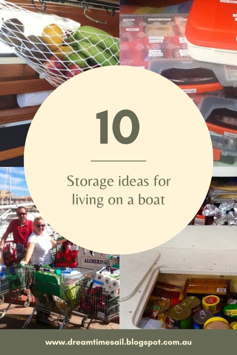 Yacht Organization Ideas, Sailboat Living Hacks, Narrow Boat Storage Ideas, Boat Space Saving Ideas, Houseboat Storage Ideas, Catamaran Interior Decor, Small Sailboat Interior Ideas, Living On A Boat Hacks, Boat Galley Organization