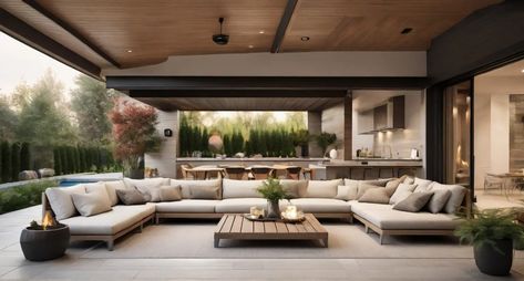 10 Attached Covered Patio Ideas That Wow - Start Your Transformation! Large Outdoor Living Space, Texas Outdoor Living Space, Modern Covered Patio Ideas, Patio Addition Ideas Covered, Large Covered Patio Ideas, Outdoor Covered Patio With Fireplace, Attached Covered Patio, Attached Covered Patio Ideas, Covered Patios Attached To House