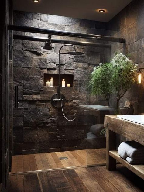 Dröm Hus Planer, Timeless Bathroom, Rustic Bathroom Designs, Stone Bathroom, Rustic Bathrooms, Bathroom Inspiration Decor, Stone Walls, Dream Bathrooms, Dream House Interior