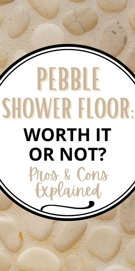 Detailed view of a pebble floor - Learn about pebble shower floor pros and cons. Shower Mosaic Tile Ideas, Mosaic Floor Bathroom, Pebble Tile Shower Floor, Stone Shower Floor, Shower Floor Tile Ideas, Pebble Tile Shower, Pebble Shower, Master Shower Tile, Pebble Shower Floor