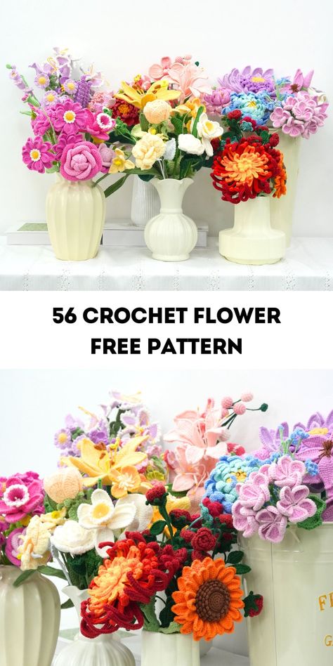 Crocheted Flower Free Pattern, Crochet Flower Patterns Bouquet, Crochet Flower Bouquet Fall, Calla Lily Crochet Pattern, Crochet Birth Month Flowers, Crochet Bluebonnet Free Pattern, Crochet Dahlia Flower Free Pattern, Spring Flowers Crochet, Crochet Flowers Amigurumi