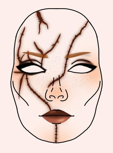 i draw makeup on procreate when i'm bored_ - _ - _ - _ - _ - _ - _ - _ - _ - _ - _ - _ - _ - _ - _ - _ - _ - _ - _ - _ - _ - _ - _ - _makeup sketch chart chucky mh costume doll cosplay ginger orange scars feminine eyeliner horror halloween Chucky Scars Makeup, Halloween Makeup Looks Guys, Stitching Makeup Halloween, Halloween Costume Ideas Chucky, Diy Horror Halloween Costumes, Chucky Halloween Costume Makeup, Glam Chucky Makeup, Chuky Doll Makeup, Chucky Scary Makeup