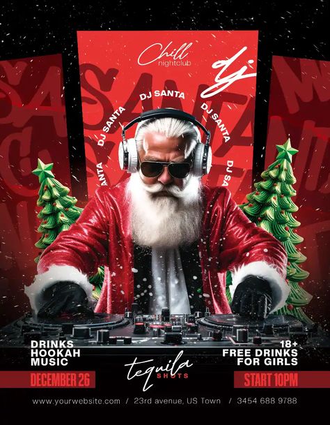 Check out the DJ Santa Christmas Night Flyer Template for your next club and party event. FreePSDFlyer.com is the best resource full of amazing Free PSD Flyer Templates for Photoshop! Create amazing flyer, poster or social media designs with our free templates. Holiday Party Flyer, Christmas Poster Design, Christmas Party Poster, Club Events, Free Psd Flyer Templates, Flyer Free, Music Instagram, Free Psd Flyer, Club Dance