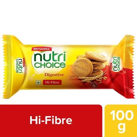 Buy Britannia Nutri Choice Hi Fibre Digestive Biscuits 100 Gm Pouch Online At Best Price - bigbasket Digestive Cookies, Biscuit Packaging, Snack Brands, Grocery Supermarket, Retail Concepts, Digestive Biscuits, Fiber Rich, Biscuit Cookies, Whole Wheat Flour