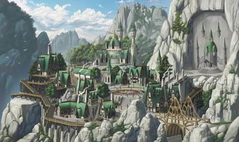 ArtStation - Elf Village, MuSeup Choi Dnd Elven City, Elf Castle, Elven Village, Elf Kingdom, Elven Architecture, Anime Dnd, Elf City, Elf Village, Elven City