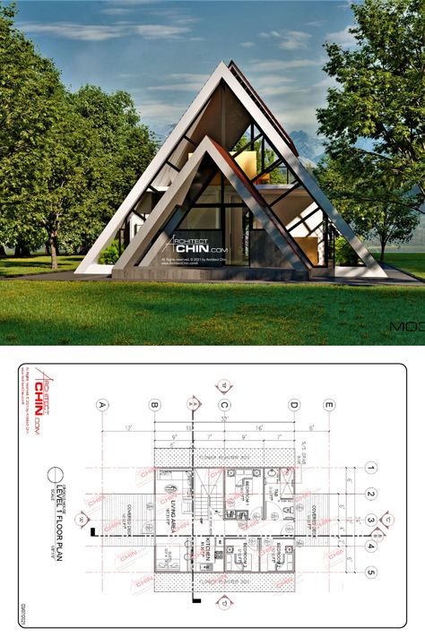 Triangle House Floor Plan, Triangle House Plan Layout, Triangular Lot House Plan, 3 Bedroom A Frame House Plans Door, A Frame Loft Houseplans.com, Loft Plan, Architecture Model House, Modern Style House Plans, Modern Tiny House