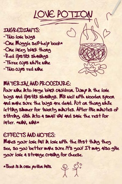 Love Potion Recipe by ChaosEmeraldHunter Truth Potion Recipe, Hogwarts Potions Recipes, Potions Recipes Harry Potter, Fantasy Potion Recipe, How To Make A Potion Recipe, Potions Hogwarts, Hogwarts Potions, Harry Potter Potion Recipes Free Printable, Potions Harry Potter