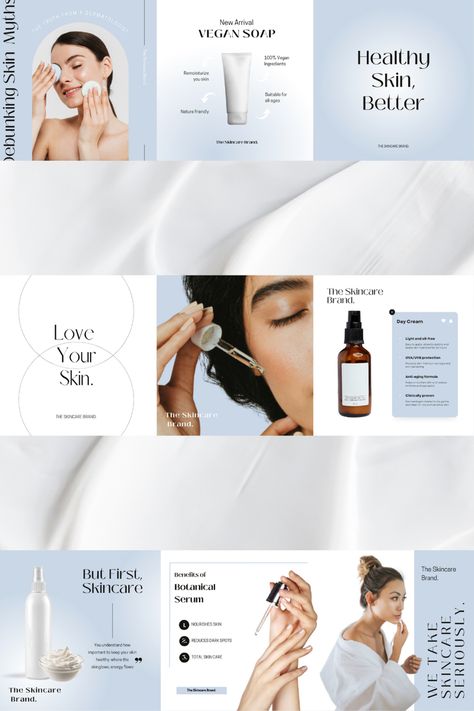 Hello everyone! I created an Instagram feed for a (fake) skincare brand. I’m quite obsessed with the outcome! 👀 Skincare Grid Instagram, Skincare Products Design Branding, Beauty Instagram Feed Layout, Skincare Brand Instagram Feed Ideas, Skincare Instagram Feed Layout, Instagram Skincare Feed, Skincare Instagram Feed Ideas, Beauty Brand Social Media, Skincare Layout Design