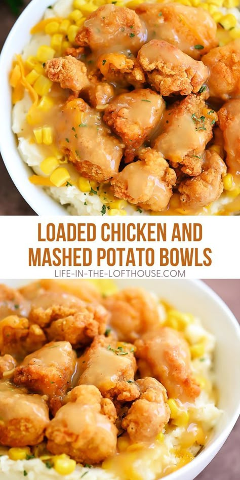 Mashed Potato Bowls, Potato Bowls, Chicken Mashed Potatoes, Potato Dinner, Cube Steak, Comfort Food Recipes Dinners, Dinner Recipes For Family, Mashed Potato, Chicken Dishes Recipes