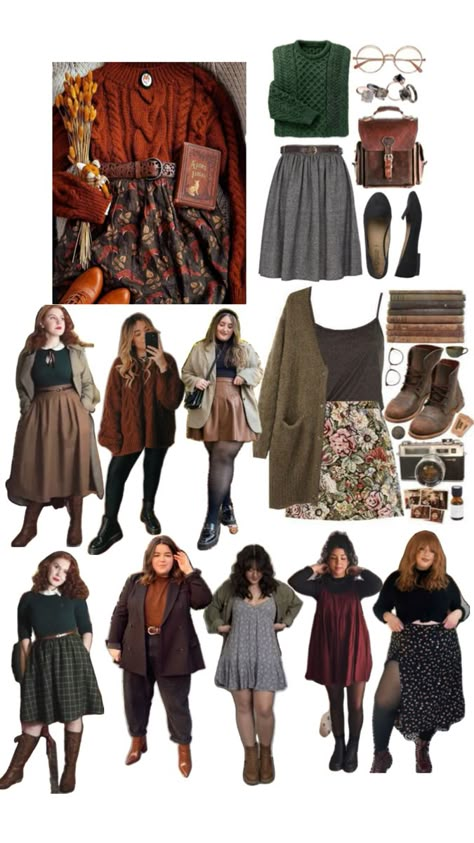 Plus size outfit ideas - cottage core and cosy academia Look Boho Chic, Academia Outfits, Mode Hippie, Cottagecore Outfits, Earthy Outfits, Look Vintage, Outfit Inspo Fall, Curvy Outfits, Mode Vintage