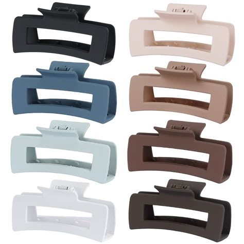 PRICES MAY VARY. 【Quantity】8 PCS Big Hair Clips 【Colors】Matte Black, White, Dark Blue, Light Grey, Coffee, Brown, Khaki, Beige. All Chic Colors. 【Size】 4.1 Inch Large Hair Claw, Great for thick hair 【Square Design】Rectangular Hair Clips. Stylish, Strong and Non slip. 【Perfect Must-have】Functional and in trend. 8 PCS Big Stylish Hair Clips in One Package. All Chic Colors. 
Large Size Fit for Thick Hair. Gift Ideas For Cousins, Big Hair Clips, Fall Hair Accessories, Hair Clips For Thick Hair, Autumn Hair Accessories, Clips For Thick Hair, Multi Colored Hair, Bday Wishlist, Boo Basket