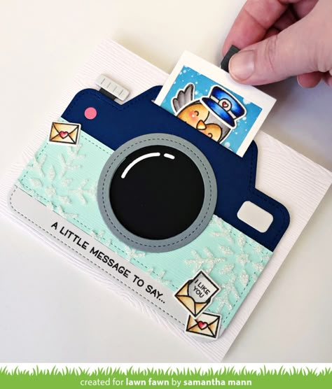 Camera Crafts, Paper Camera, Interactive Card, Lawn Fawn Blog, 3d Camera, Cardboard Box Crafts, Diy Camera, Simple Birthday Cards, Interactive Cards