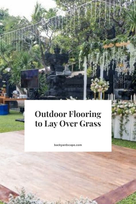 Patio On Grass Ideas, Deck On Grass Ideas, Patio Over Grass Ideas, Outdoor Rug On Grass, Rug On Grass Outdoor, Grass Rug Outdoor Patio, Grass To Patio Transition, Cheap Garden Flooring Ideas, Outdoor Flooring Over Dirt