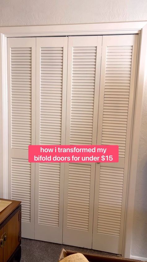 Pull Out Closet Doors, Closet Door Redo Bifold, Replace Bifold Closet Doors Ideas, Renter Friendly Bifold Door Makeover, Mirror Bifold Door Makeover, Cane Closet Doors Modern, Cane Bifold Door, Upgraded Bifold Doors, Upgrading Closet Doors