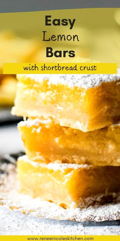 Make these easy lemon bars with a shortbread crust and a smooth lemon filling. Perfect for a quick dessert, this lemon bars recipe is great for anyone who loves lemon desserts. These lemon squares are a simple treat that you can whip up fast. They're a healthier option for a sweet craving and a hit for any summer party or brunch. Try this tasty dessert recipe today! #food #recipe Quick And Easy Lemon Bars, Lemon Bars 8x8 Pan, Best Lemon Squares Recipe, Tart Lemon Bars, Lemon Pie Filling Bars, Lemon Squares With Shortbread Crust, Christmas Lemon Bars, Key Lime Shortbread Bars 12 Tomatoes, Homemade Lemon Bars Recipe