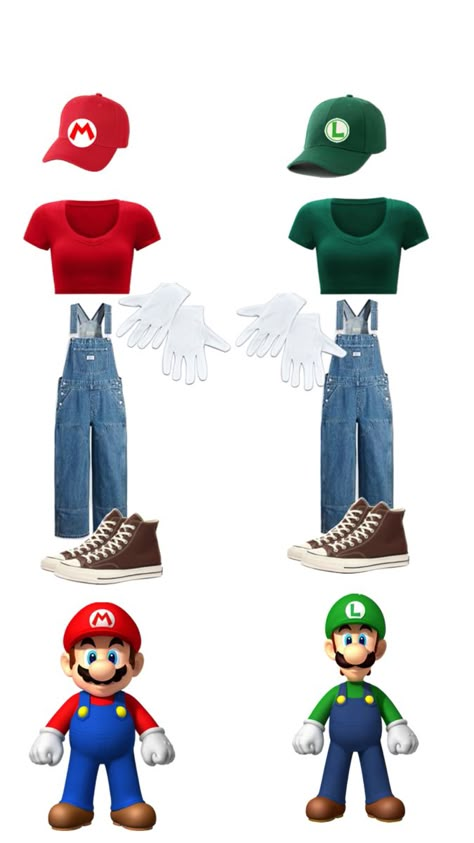 Costume Mario Luigi inspired outfit Halloween costumes fancy dress duo costume Mario And Luigi Halloween, Luigi Halloween Costume, Mario Halloween Costumes, Halloween Inspired Outfits, Mario Halloween, Fun Halloween Outfits, Mario Und Luigi, Halloween Duo, Mario Costume