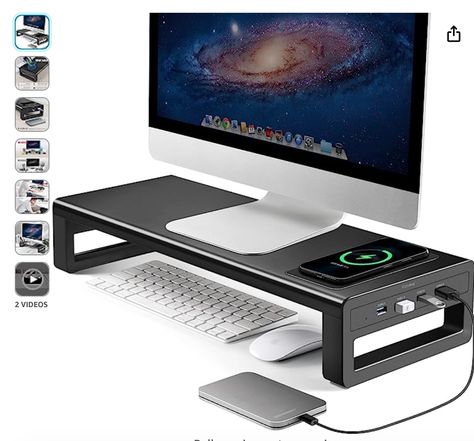 Imac Laptop, Charging Desk, Dual Monitor Stand, Storage Desk, Monitor Riser, Computer Stand, Wireless Charging Pad, Monitor Stand, Notebook Computer