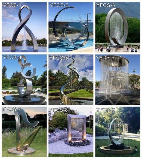 Large Modern Metal Water Fountain Outdoor Garden Art Sculpture for Sale CSS-264 – YouFine Sculpture Big Fountains Outdoor, Fountain Design Modern, Modern Fountains Outdoor, Modern Water Fountain, Sculpture Water, Fountain Sculpture, Outdoor Garden Art, Fountain Outdoor, Stainless Steel Sculpture