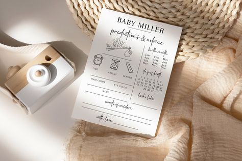 Minimalist Calligraphy, Baby Predictions, Baby Prediction, Advice Cards, Birth Month, Card Template, Party Games, Calligraphy, Display Homes