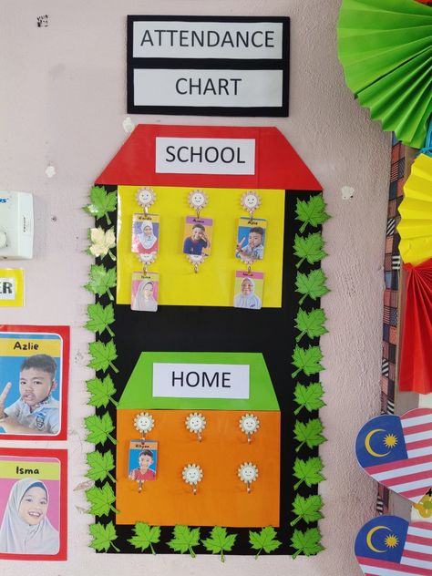 Attendance Ideas For Preschool, Diy Attendance Chart For Preschool, Creative Attendance Ideas, Preschool Chart Ideas, Home And School Attendance Chart, Attendance Boards For School, Attendance Board Ideas Preschool, Attendence Ideas For Preschool, Attendance Chart For Preschool