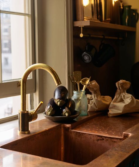 Colored kitchen countertops trend – should you get involved? | Livingetc Alternative Countertops, Copper Kitchen Faucet, Sink Faucet Kitchen, Colored Kitchen, Copper Kitchen Accessories, Falcon Enamelware, Copper Faucet, Devol Kitchens, Countertop Options