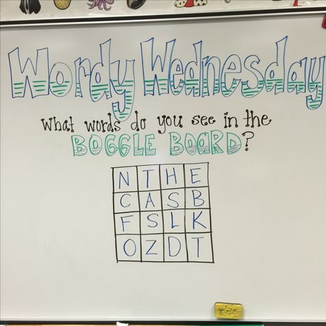 More Wednesday Classroom Board, Daily Board Ideas, Wednesday Question Of The Day Classroom, Wednesday Question Of The Day, Would You Rather Wednesday Whiteboard, Whiteboard Messages Wednesday, Wordy Wednesday Activities, Wednesday Board Prompt, Boggle Board Classroom