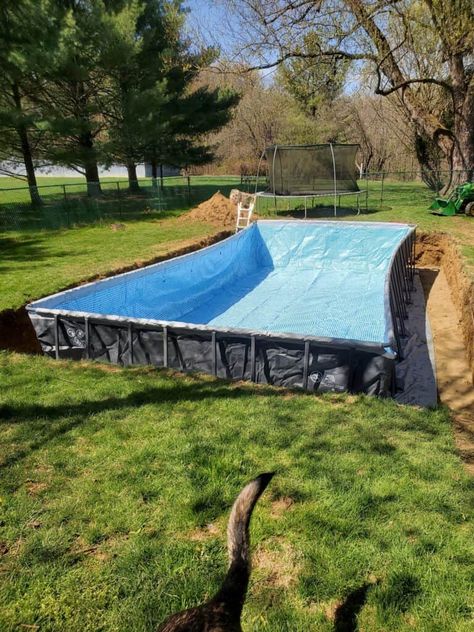 Above Ground Pool Put In Ground, In Ground Above Ground Pool, Inground Above Ground Pool, Intex Pool In The Ground, How To Make An Above Ground Pool Look Inground, Inexpensive Above Ground Pool Ideas, Above Ground Pool With Deep End, Above Ground Pool Dug Into Ground, Best Way Pool Ideas