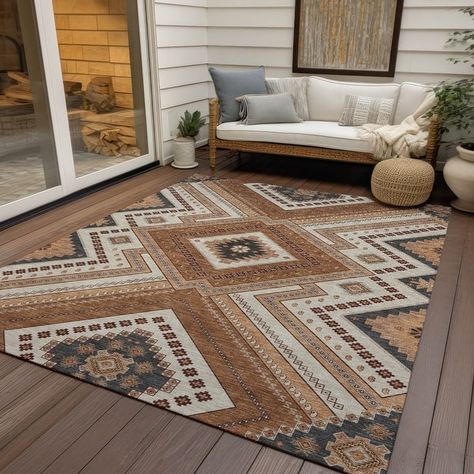 Machine Washable Indoor/ Outdoor Global Boho Chantille Rug - Bed Bath & Beyond - 40794228 Sourhwestern Rug, Rustic Living Room Rug Ideas, Cabin Style Home Decor, Cabin Area Rug, Urban Country Decor, Montana Style Decor, Apartment Livingrooms Design Ideas, Southwest Rugs Living Room, Rustic Rugs Living Room