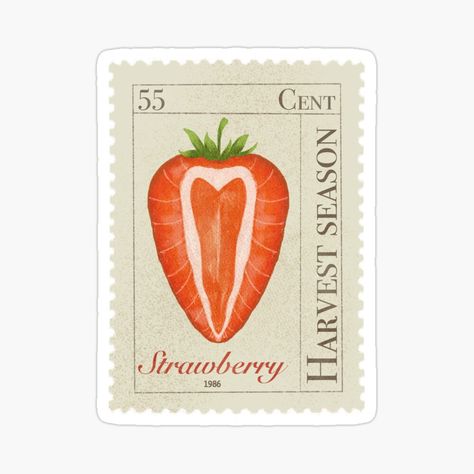 Get my art printed on awesome products. Support me at Redbubble #RBandME: https://www.redbubble.com/i/sticker/Vintage-Strawberry-stamp-by-NirHevlin/161630609.EJUG5?asc=u Strawberry Sticker Aesthetic, Fruit Stickers Aesthetic, Cute Stickers To Print, Strawberry Collage, Aesthetic Stickers Vintage, Strawberry Printable, Strawberry Stamp, Cute Stickers Printable, Vintage Stamps Postage