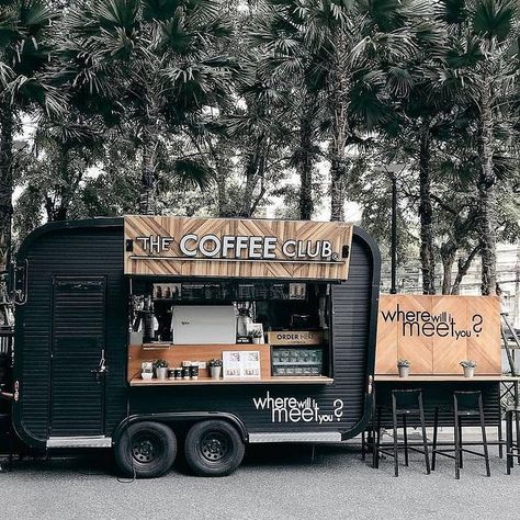 Tiny Home Coffee Shop, Trailer Coffee Shop Ideas, Food Truck Bar Design, Coffee Truck Design Ideas, Food Camper Trailer, Camper Turned Coffee Shop, Coffee Shop Camper, Bakery Food Truck Ideas Coffee Shop, Tiny Cafe Design Coffee Shop